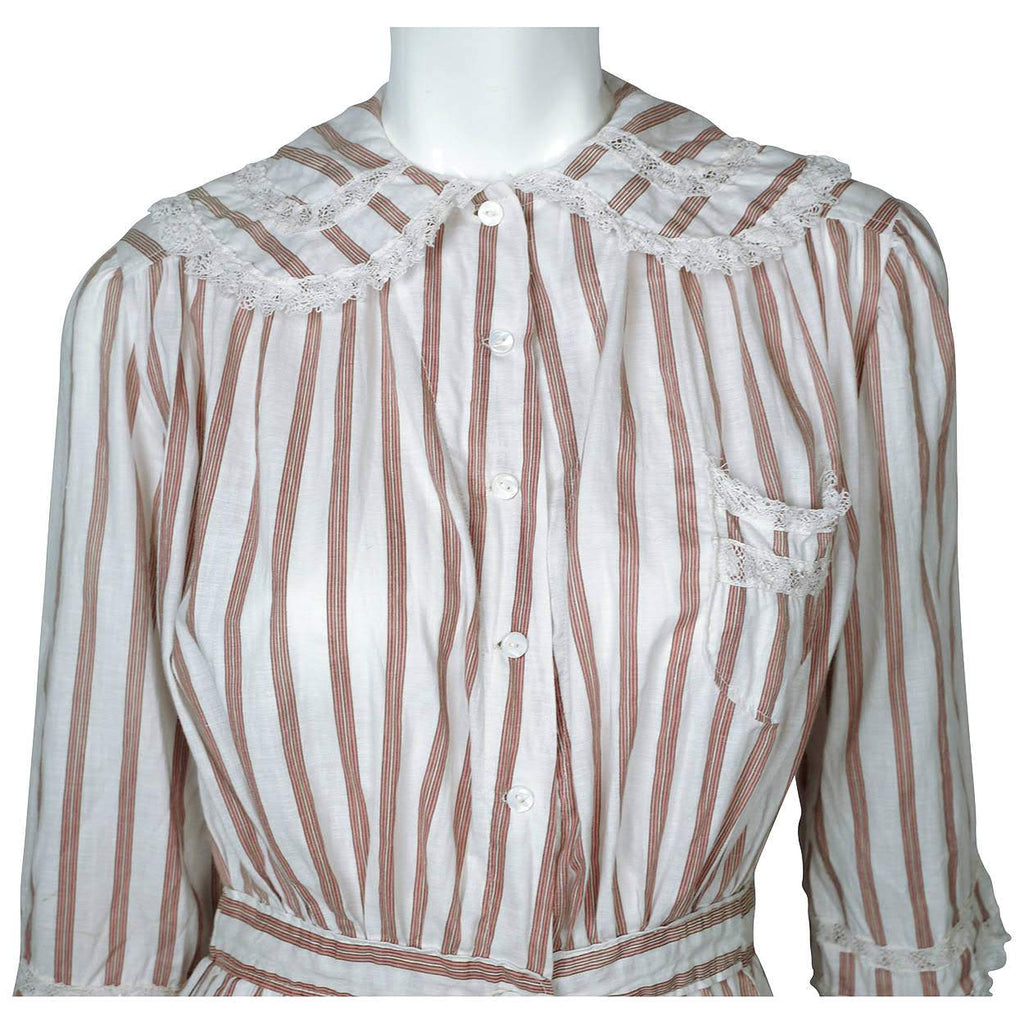 1910s Antique Striped Cotton Day Dress circa 1914 - Poppy's Vintage Clothing