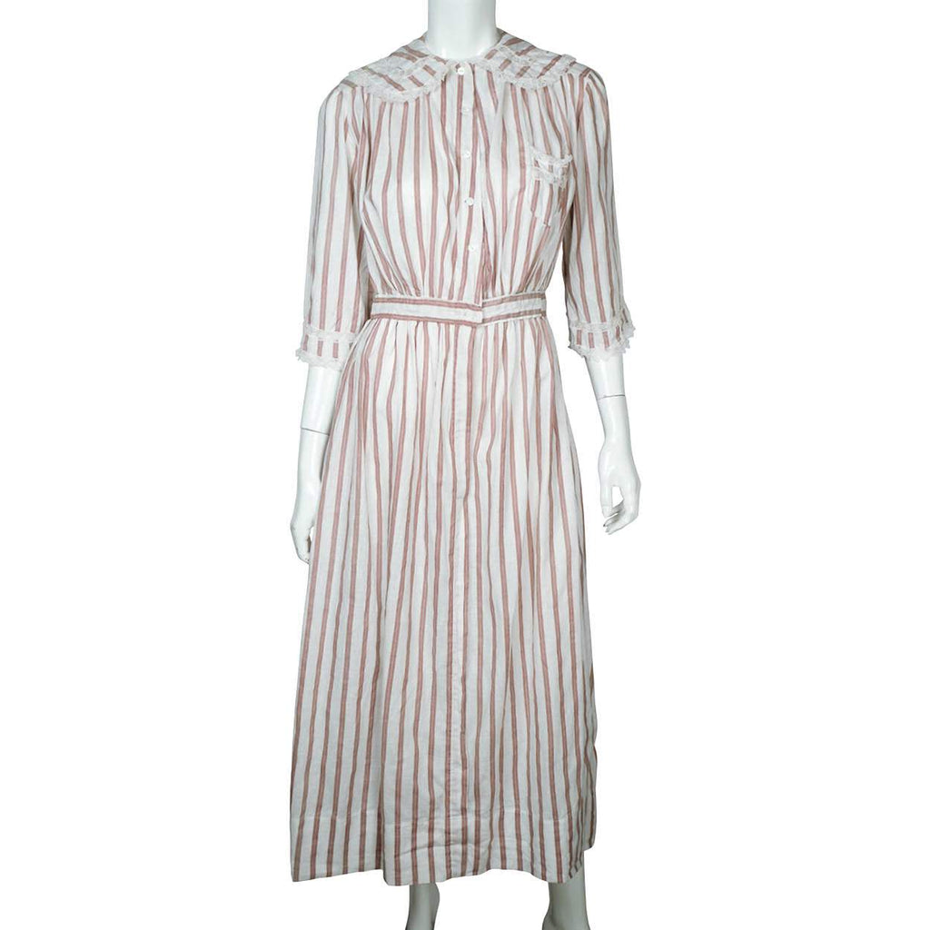 1910s Antique Striped Cotton Day Dress circa 1914 - Poppy's Vintage Clothing