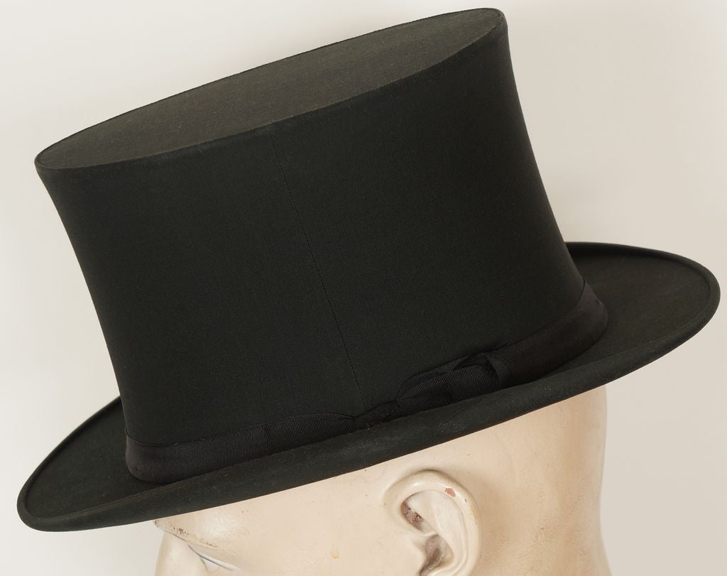 Top Hat Gibus Hat Silk Collapsible Opera Hat Chapeau Claque M 7 1/8 - Poppy's Vintage Clothing