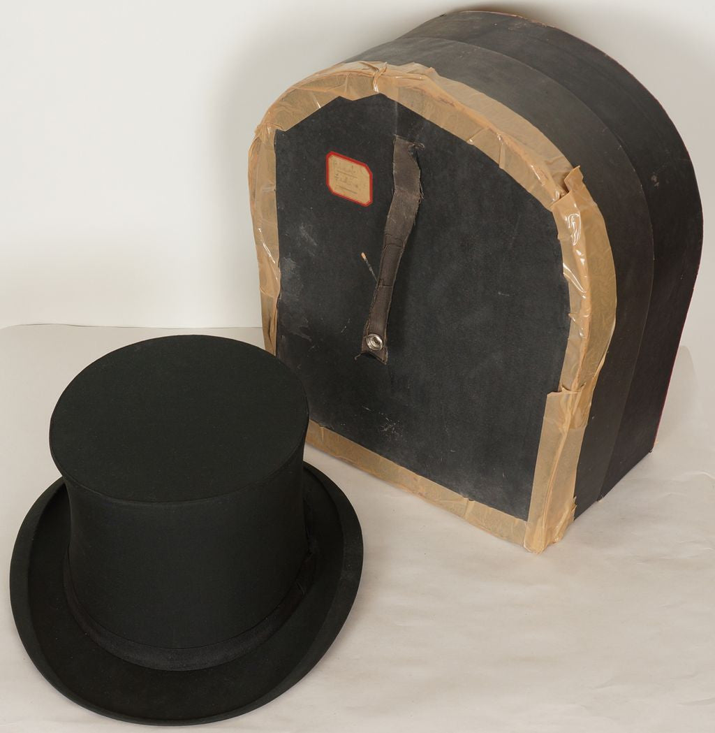 Top Hat Gibus Hat Silk Collapsible Opera Hat Chapeau Claque M 7 1/8 - Poppy's Vintage Clothing