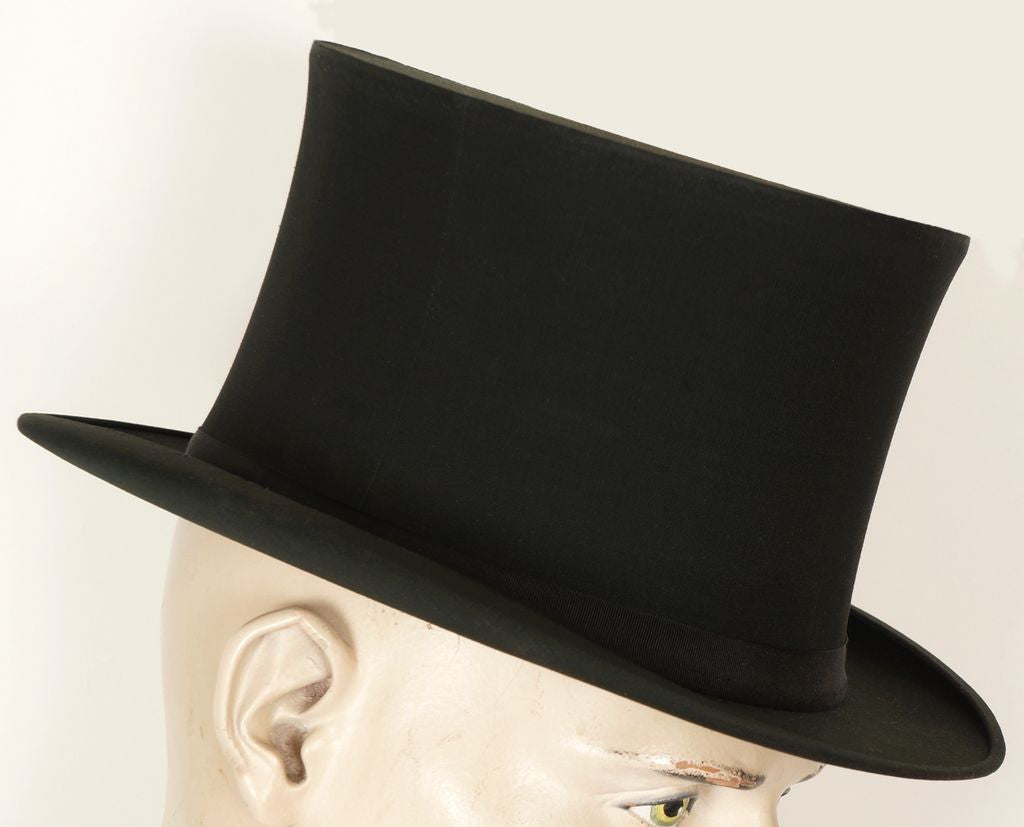 Top Hat Gibus Hat Silk Collapsible Opera Hat Chapeau Claque M 7 1/8 - Poppy's Vintage Clothing