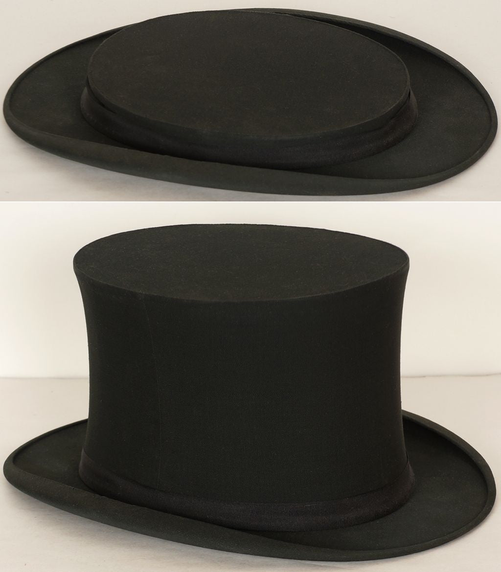 Top Hat Gibus Hat Silk Collapsible Opera Hat Chapeau Claque M 7 1/8 - Poppy's Vintage Clothing