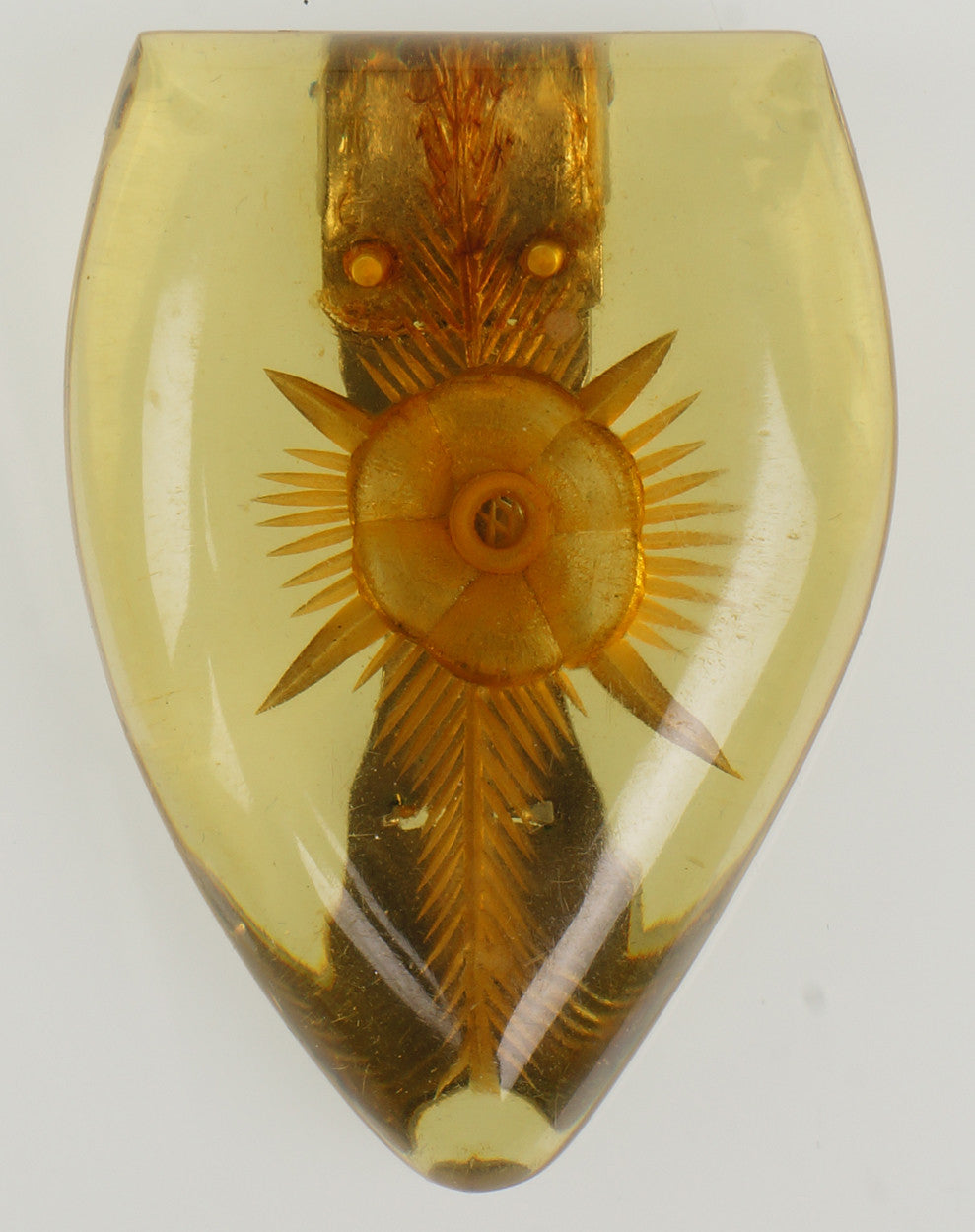 Art Deco Apple Juice Bakelite Dress Clip Reversed Carved - Poppy's Vintage Clothing