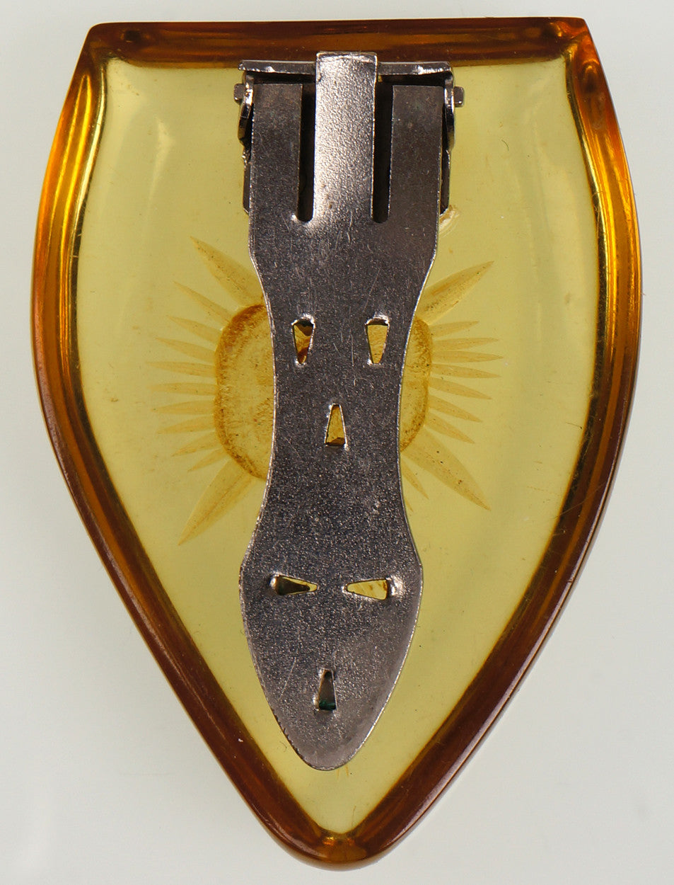 Art Deco Apple Juice Bakelite Dress Clip Reversed Carved - Poppy's Vintage Clothing
