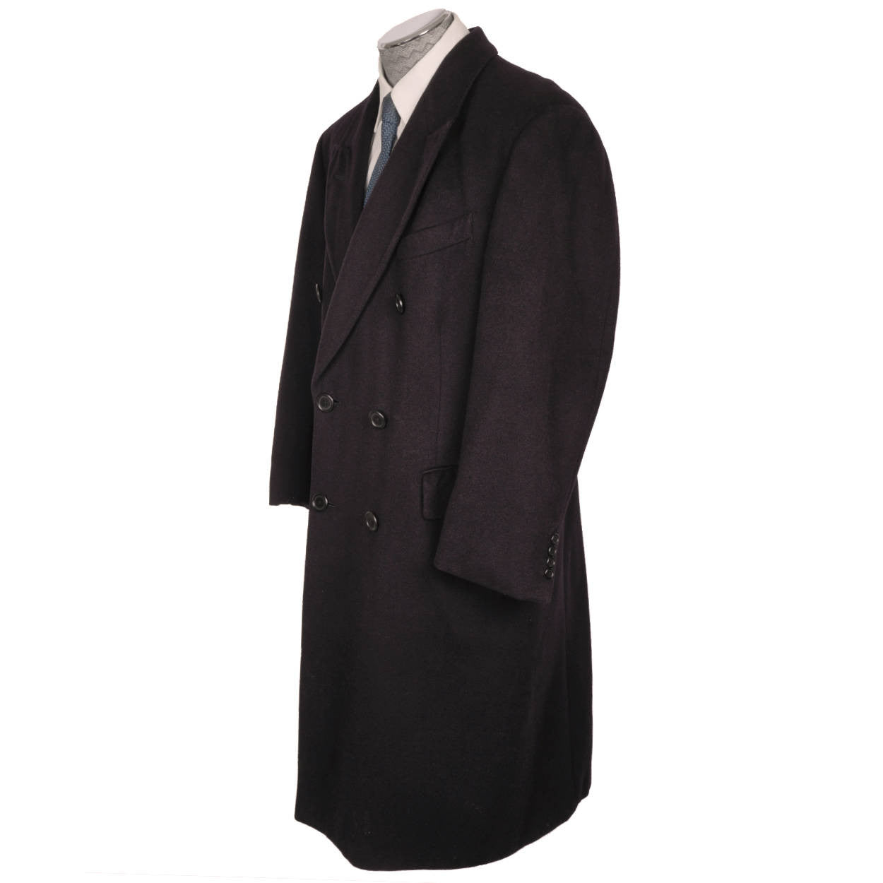 Vintage Aquascutum England Pure Cashmere Overcoat Navy Blue Coat Mens Size L - Poppy's Vintage Clothing