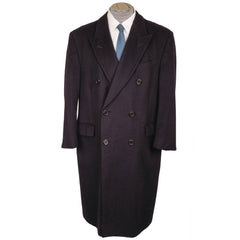 Vintage Aquascutum England Pure Cashmere Overcoat Navy Blue Coat Mens Size L - Poppy's Vintage Clothing