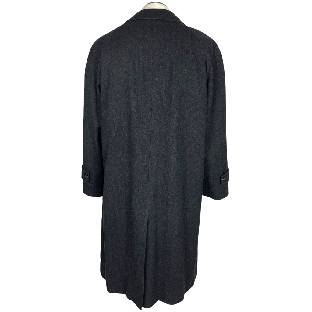Vintage Aquascutum Overcoat Herringbone Charcoal Wool Size L