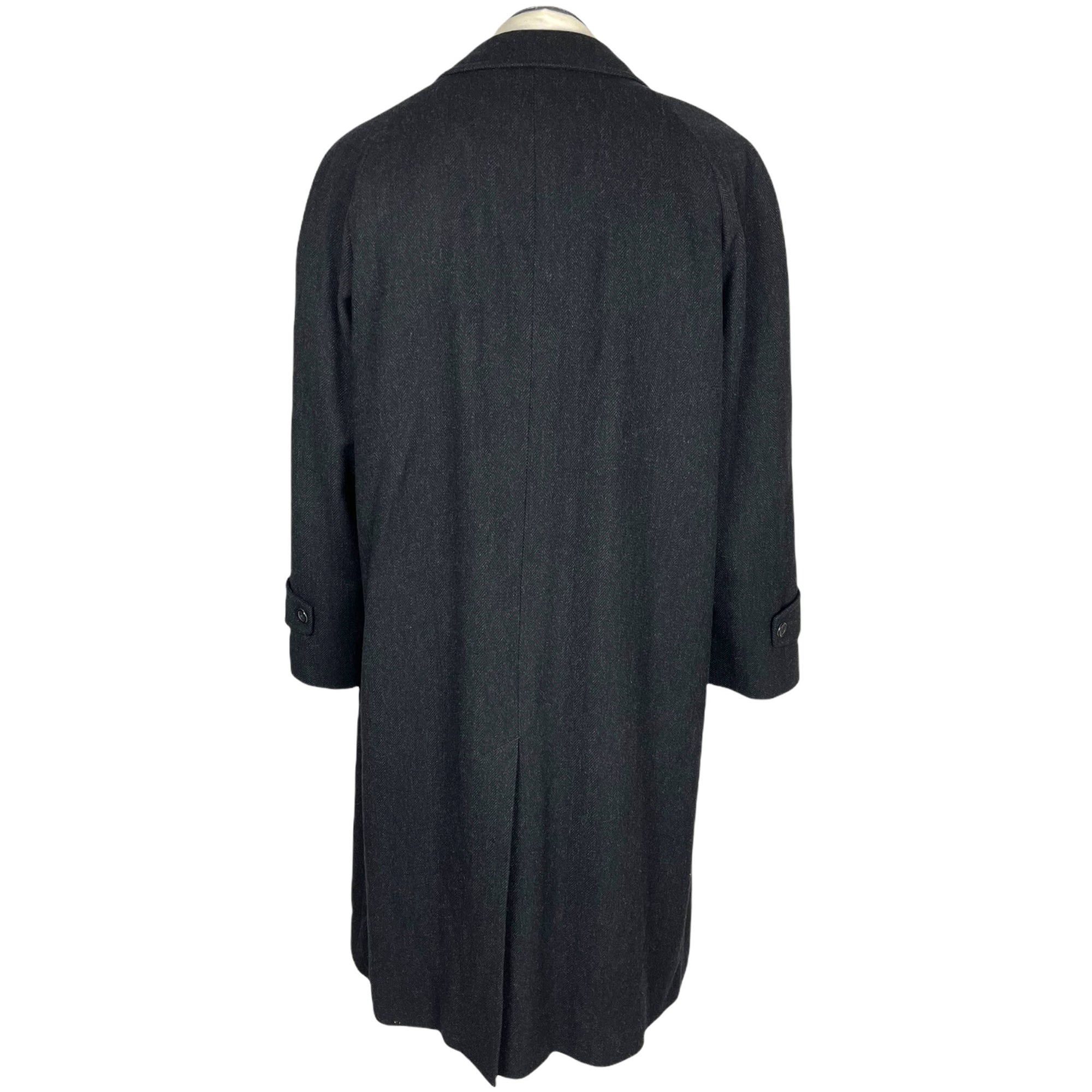 Vintage Aquascutum Overcoat Herringbone Charcoal Wool Size L
