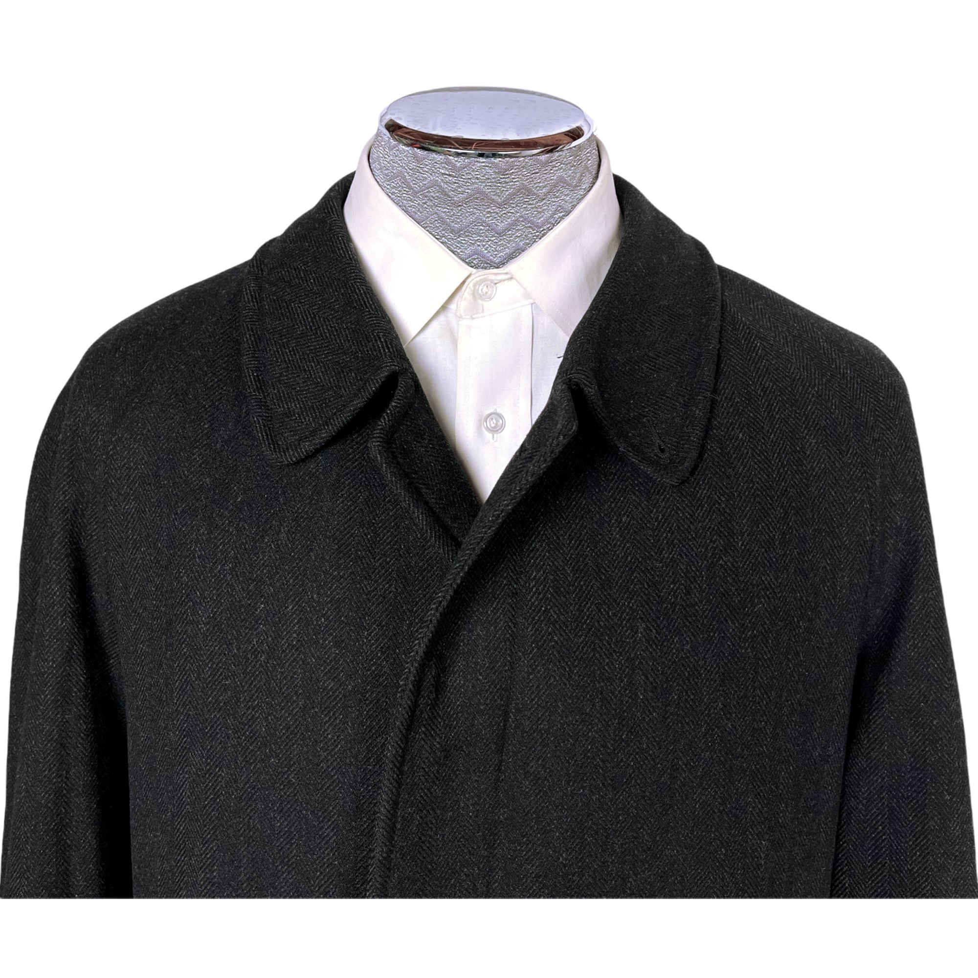 Vintage Aquascutum Overcoat Herringbone Charcoal Wool Size L