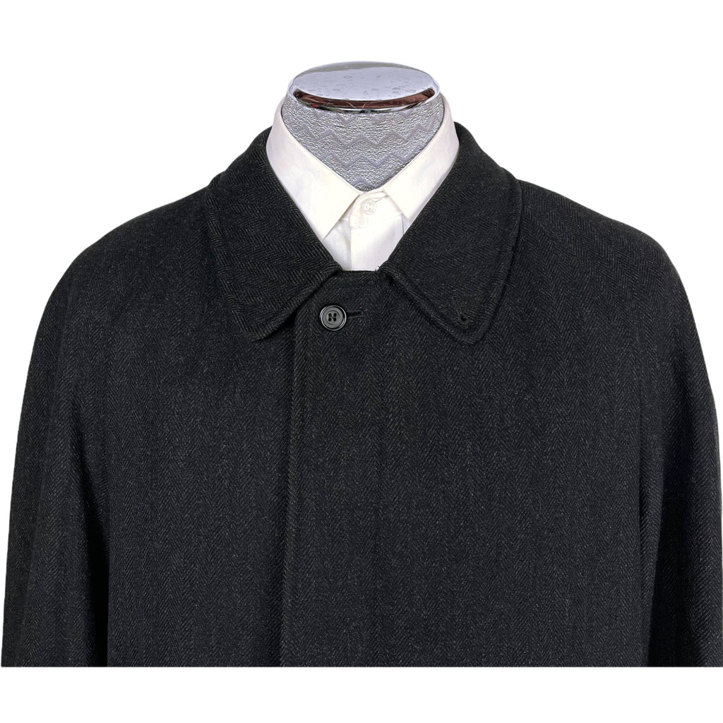 Vintage Aquascutum Overcoat Herringbone Charcoal Wool Size L