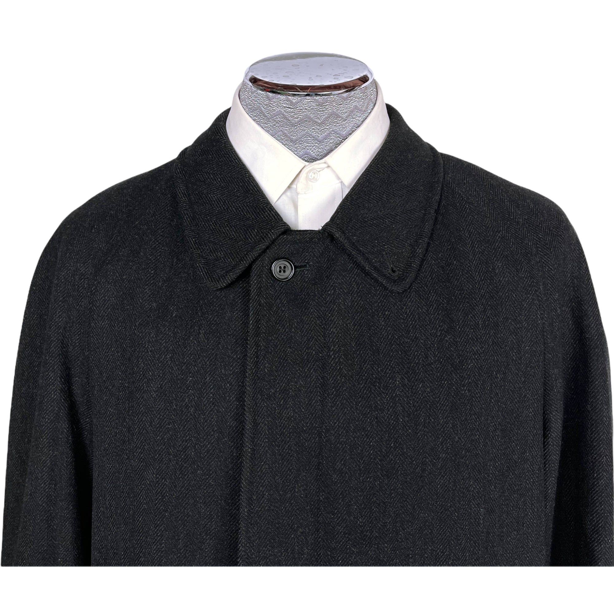 Vintage Aquascutum Overcoat Herringbone Charcoal Wool Size L