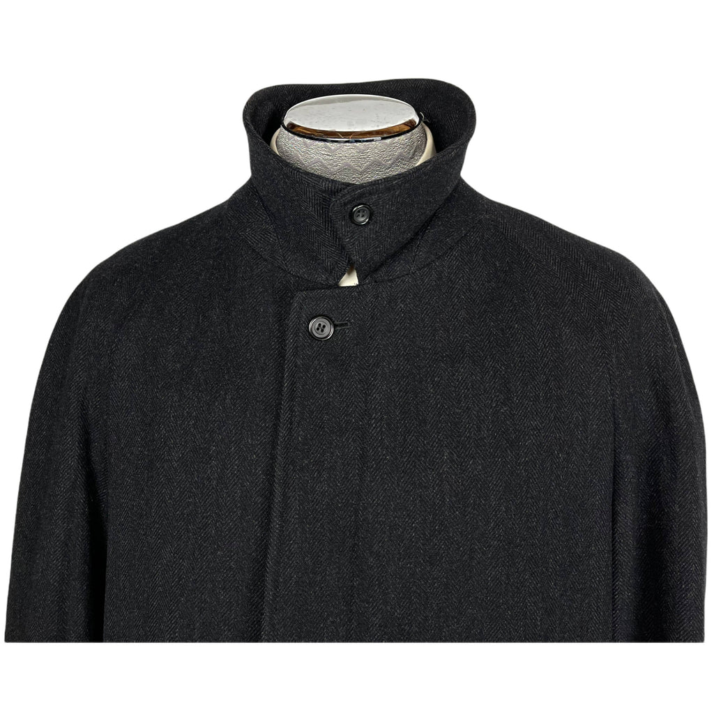Vintage Aquascutum Overcoat Herringbone Charcoal Wool Size L