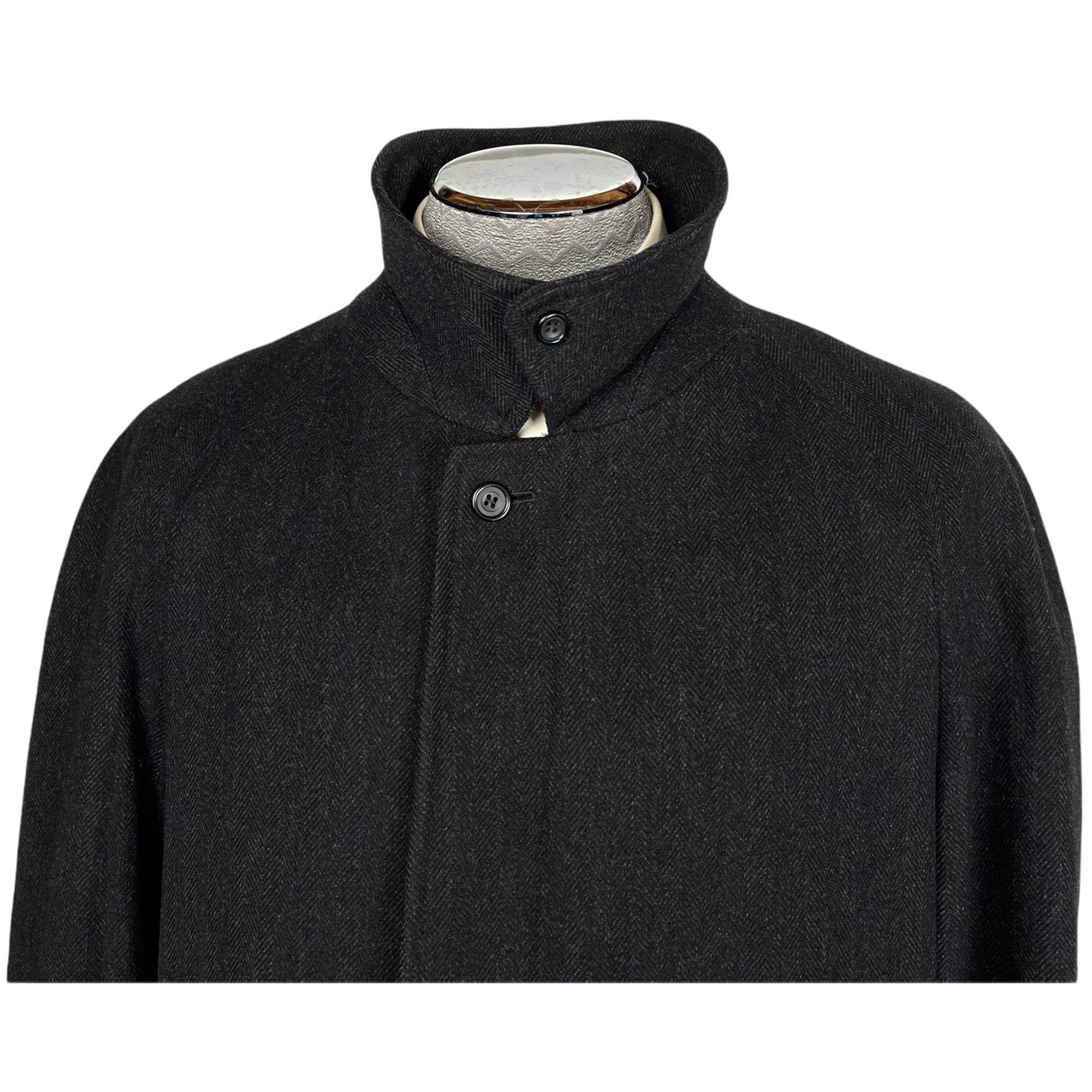 Vintage Aquascutum Overcoat Herringbone Charcoal Wool Size L