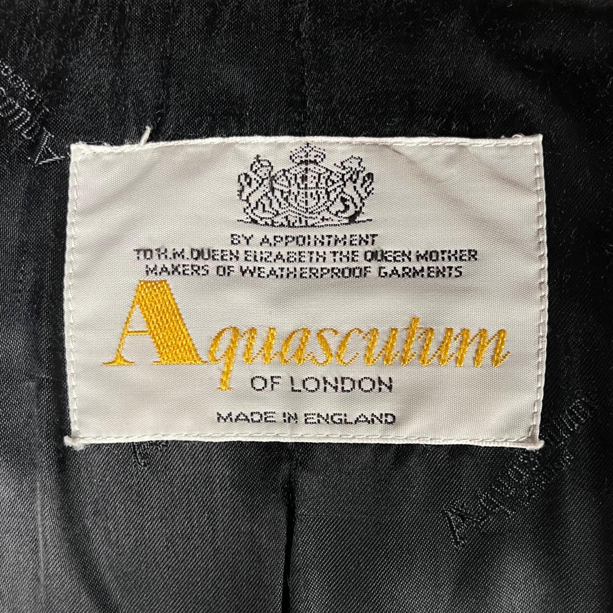 Vintage Aquascutum Overcoat Herringbone Charcoal Wool Size L