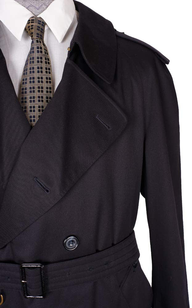 Vintage 1980s Trench Raincoat by Aquascutum - Dark Navy - 44 R - Poppy's Vintage Clothing