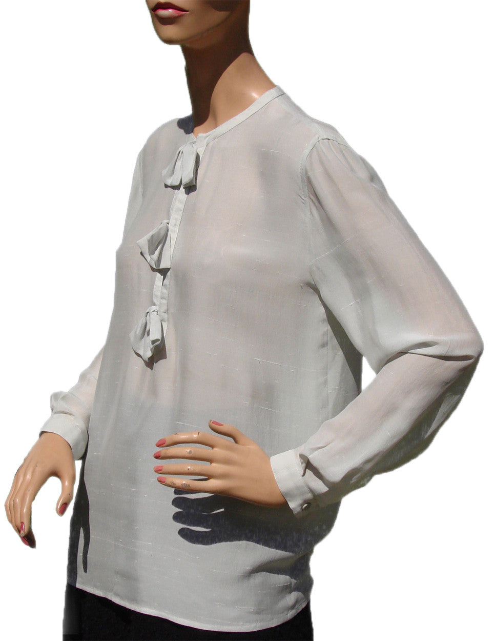 1990s Giorgio Armani Blouse in Light Blue Silk Size 40 - Poppy's Vintage Clothing