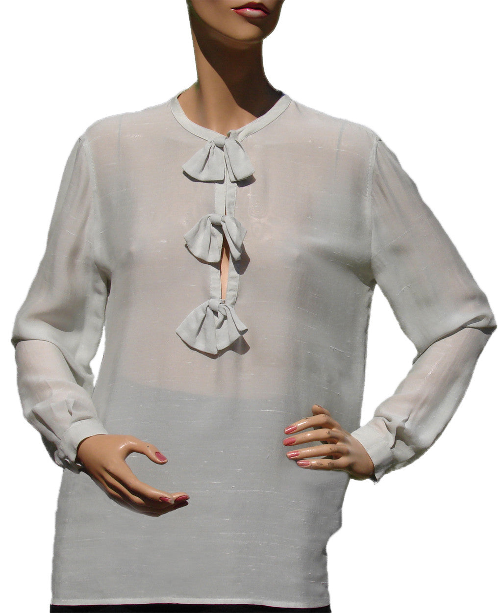 1990s Giorgio Armani Blouse in Light Blue Silk Size 40 - Poppy's Vintage Clothing
