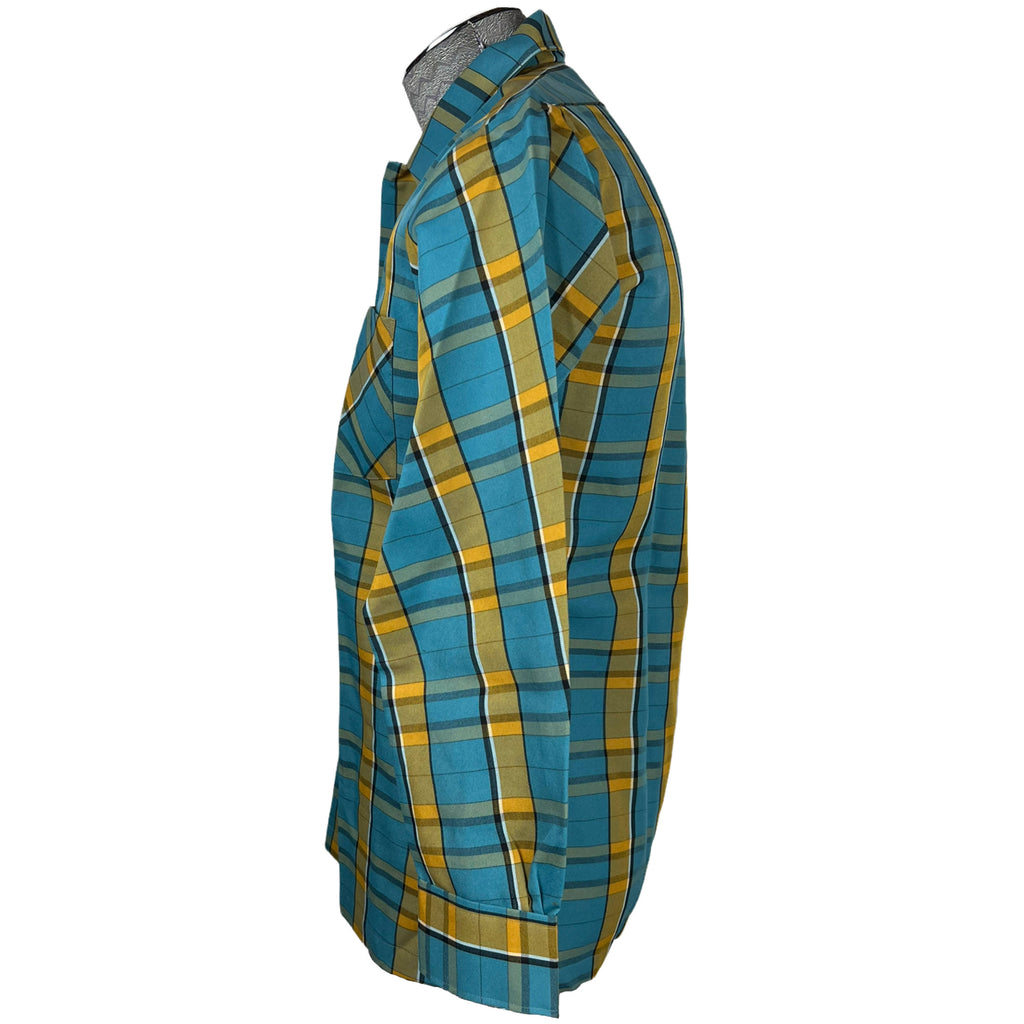 Unused Vintage 1950s Mens Shirt w Loop Collar Plaid Size M