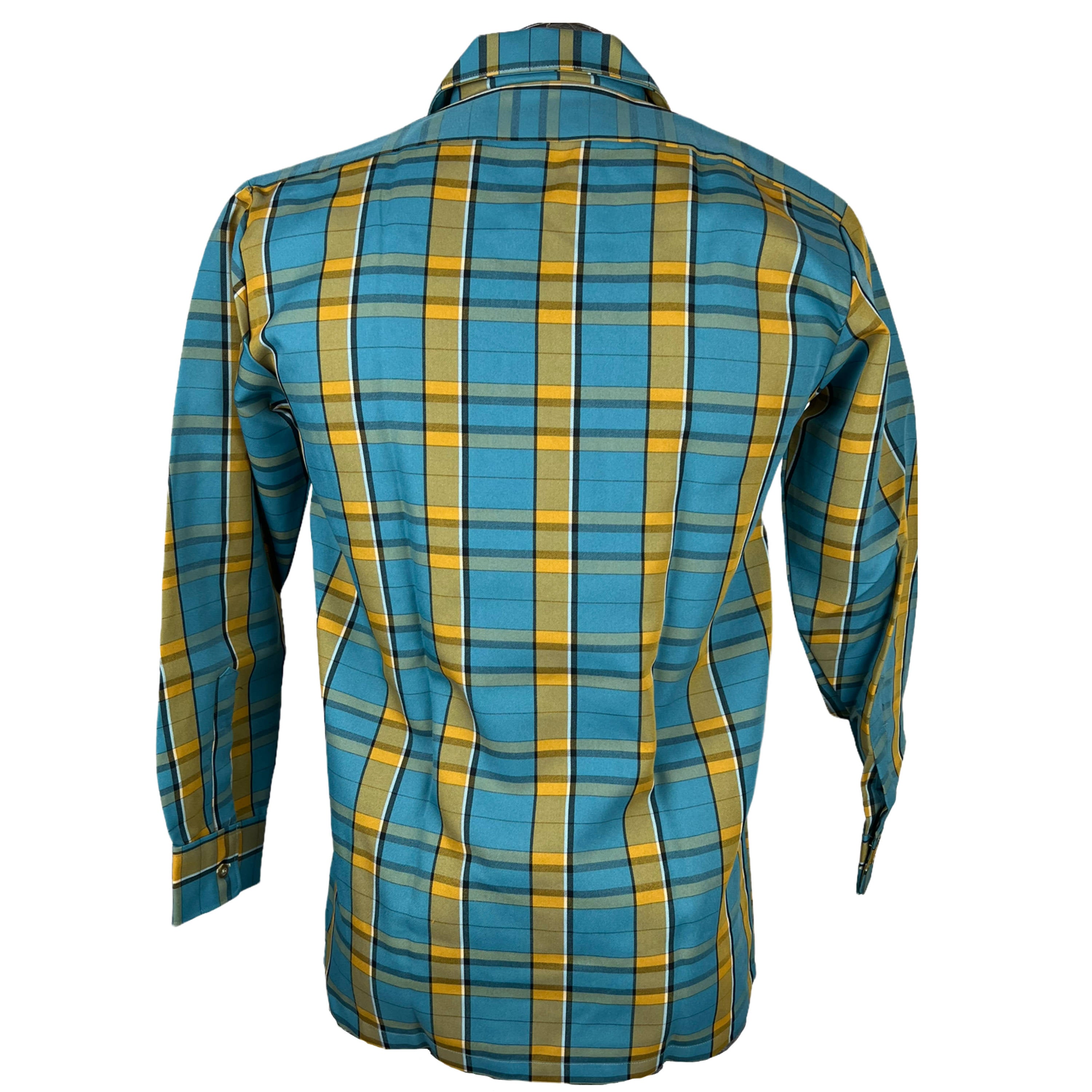 トップス 50s-60s Open Collar Check Shirt Unused Vintage 1950s Mens Shirt w Loop Collar Plaid Size M