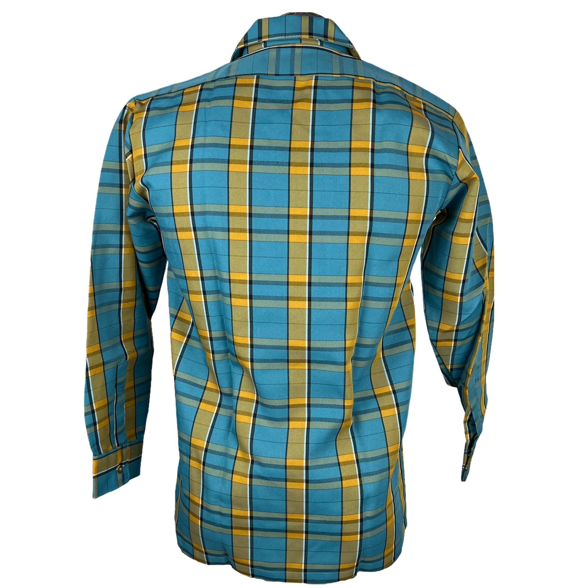 Unused Vintage 1950s Mens Shirt w Loop Collar Plaid Size M