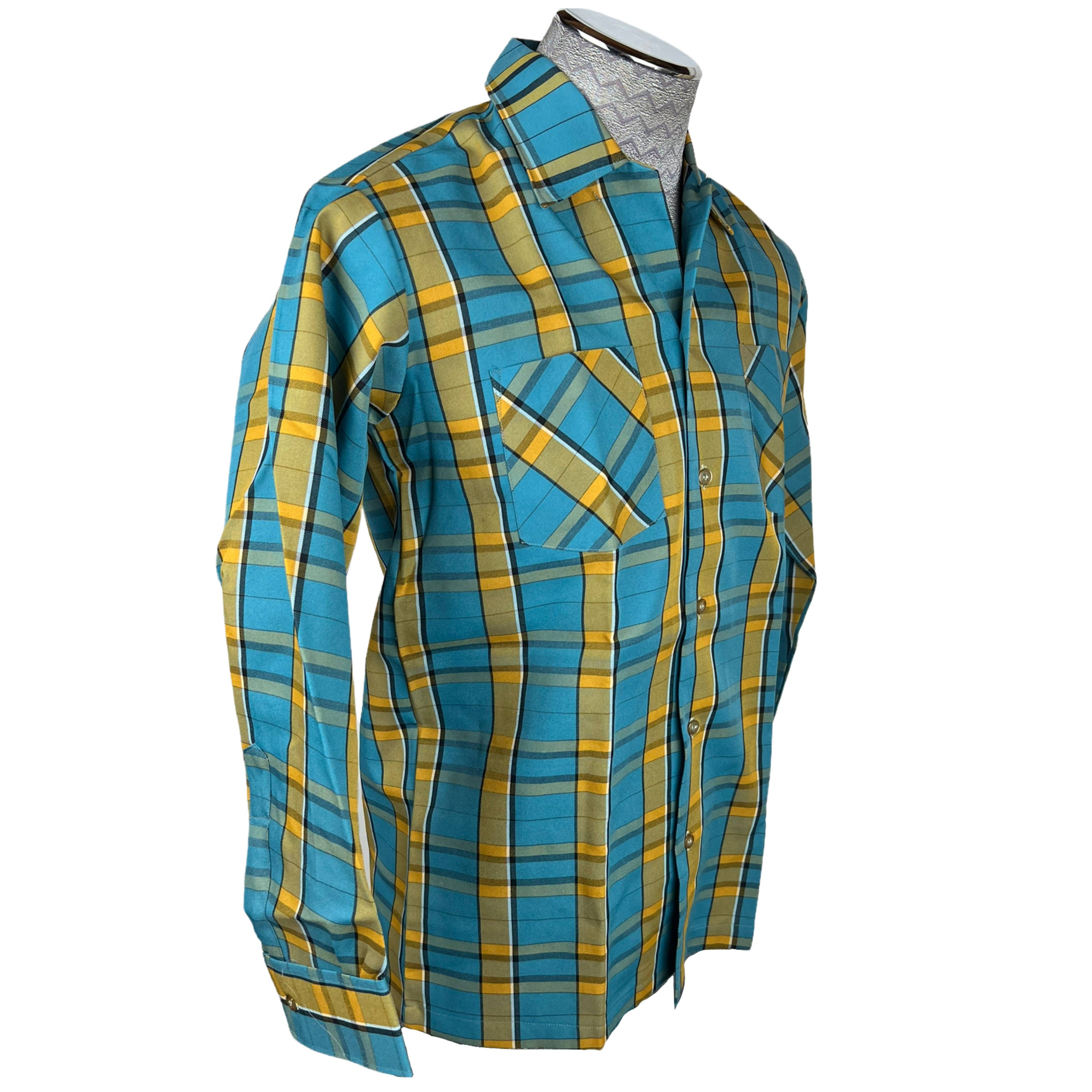 Unused Vintage 1950s Mens Shirt w Loop Collar Plaid Size M