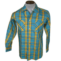 Unused Vintage 1950s Mens Shirt w Loop Collar Plaid Size M