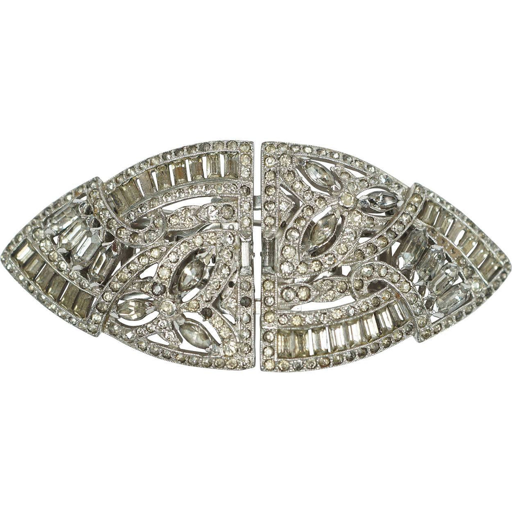 Art Deco 1930s Canadian Coro Duette Dress Clips Brooch w Rhinestones 1935 - Poppy's Vintage Clothing