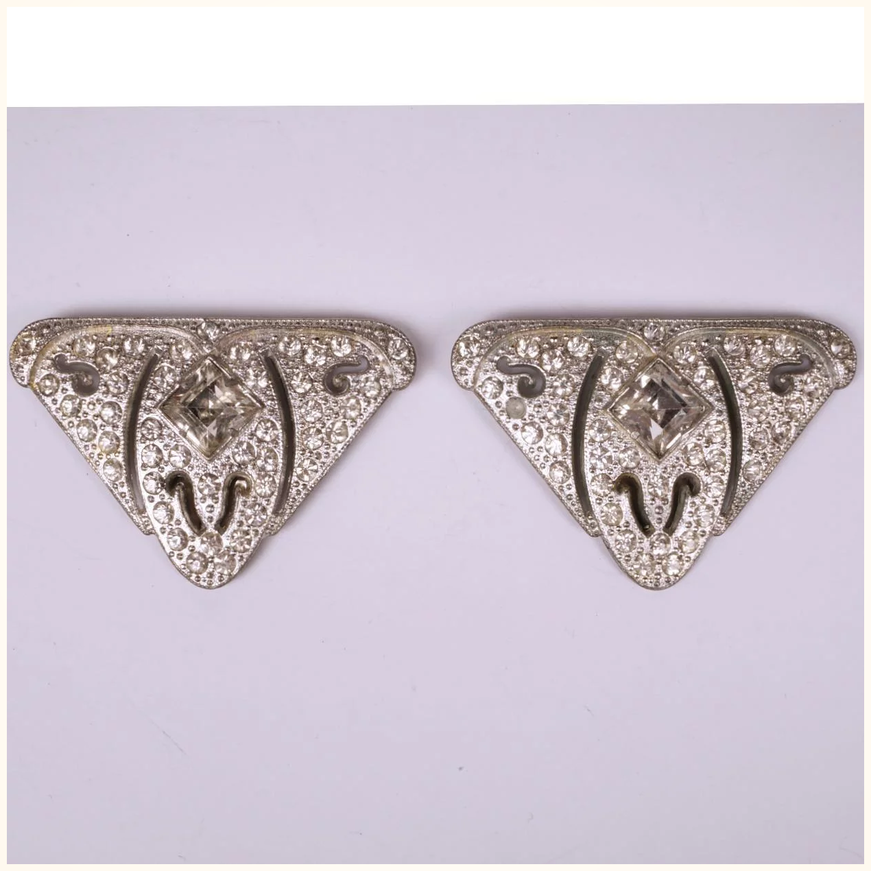 Vintage 1930s Art Deco Rhinestone Dress Clips Pair