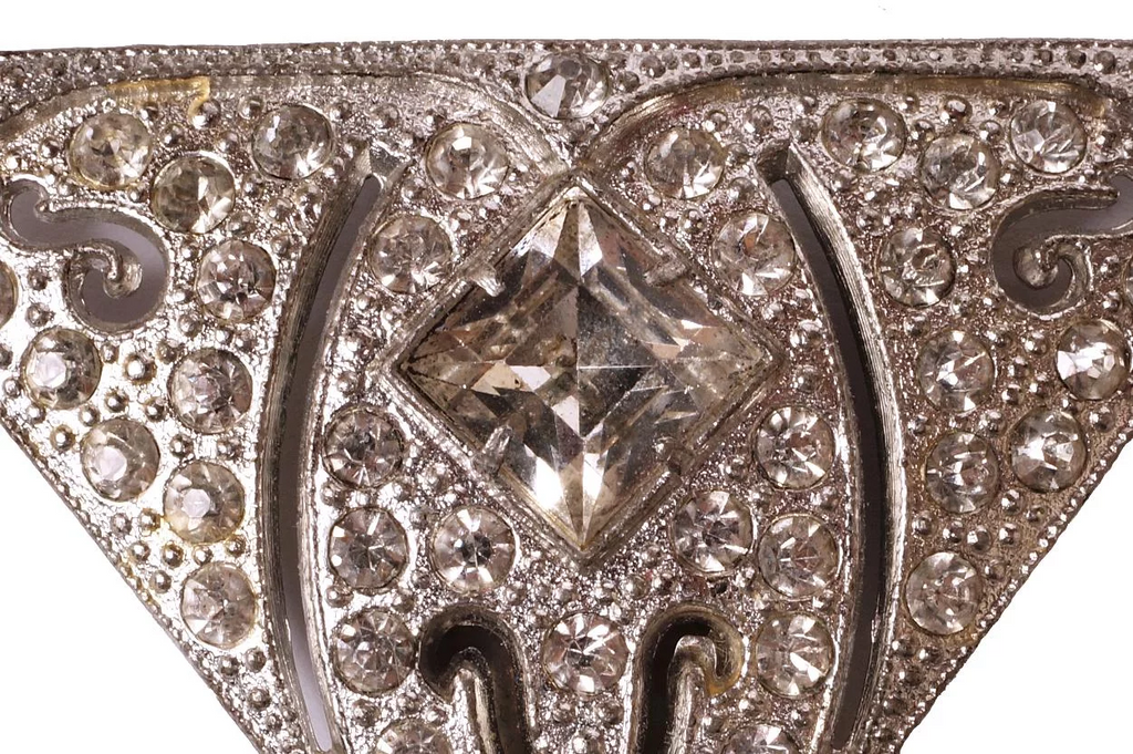 Vintage 1930s Art Deco Rhinestone Dress Clips Pair - Poppy's Vintage Clothing
