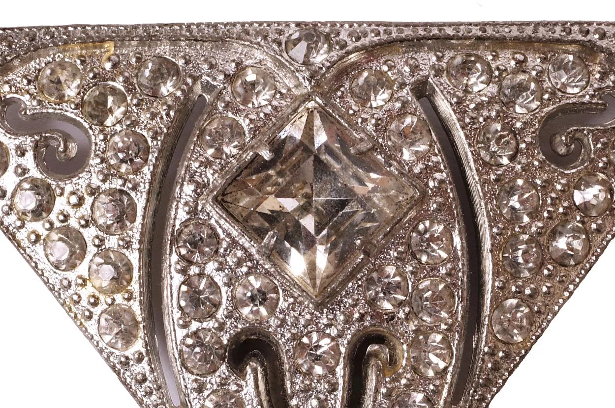 Vintage 1930s Art Deco Rhinestone Dress Clips Pair - Poppy's Vintage Clothing
