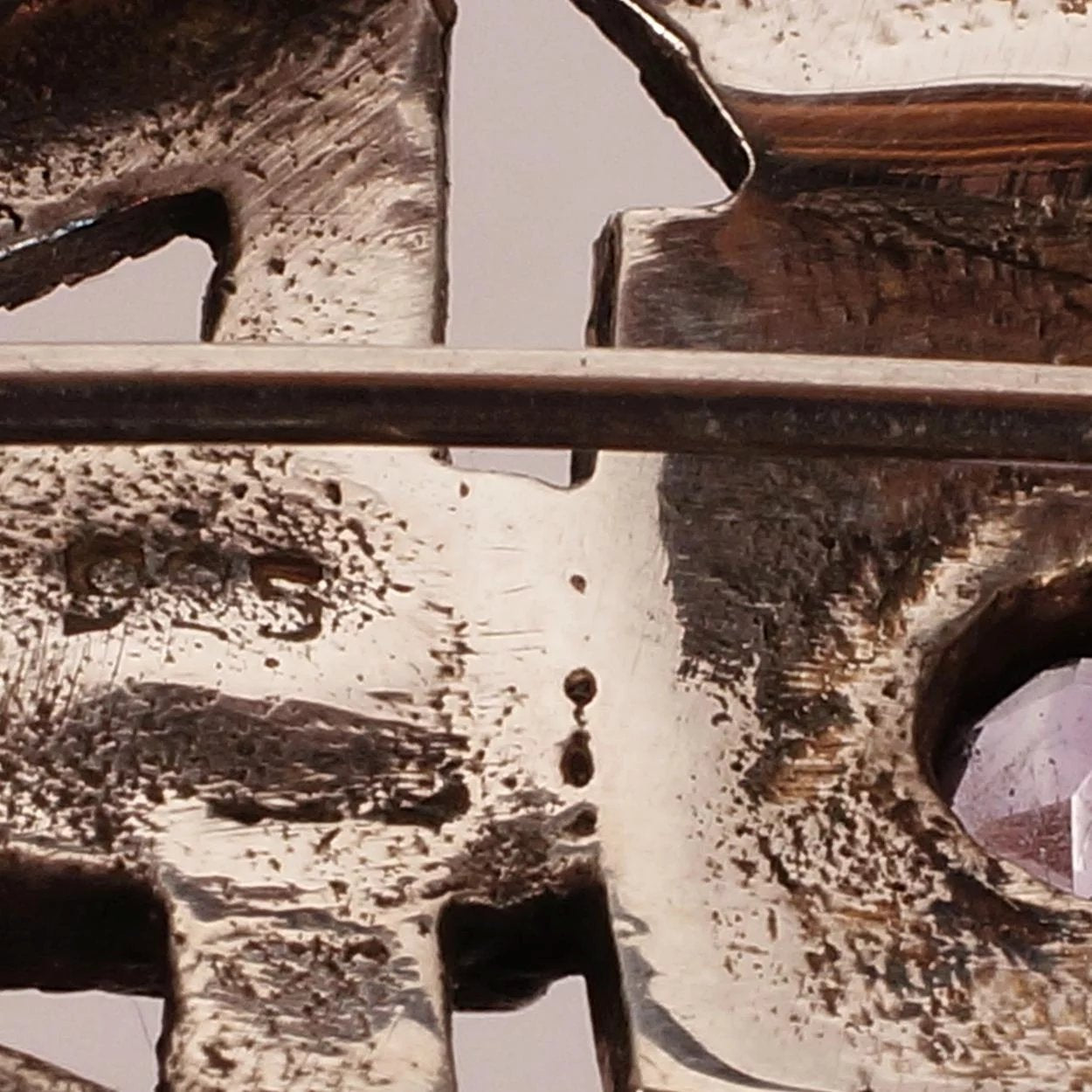 Vintage Art Deco Sterling Silver Marcasite Brooch w Amethyst Onyx and MOP - Poppy's Vintage Clothing