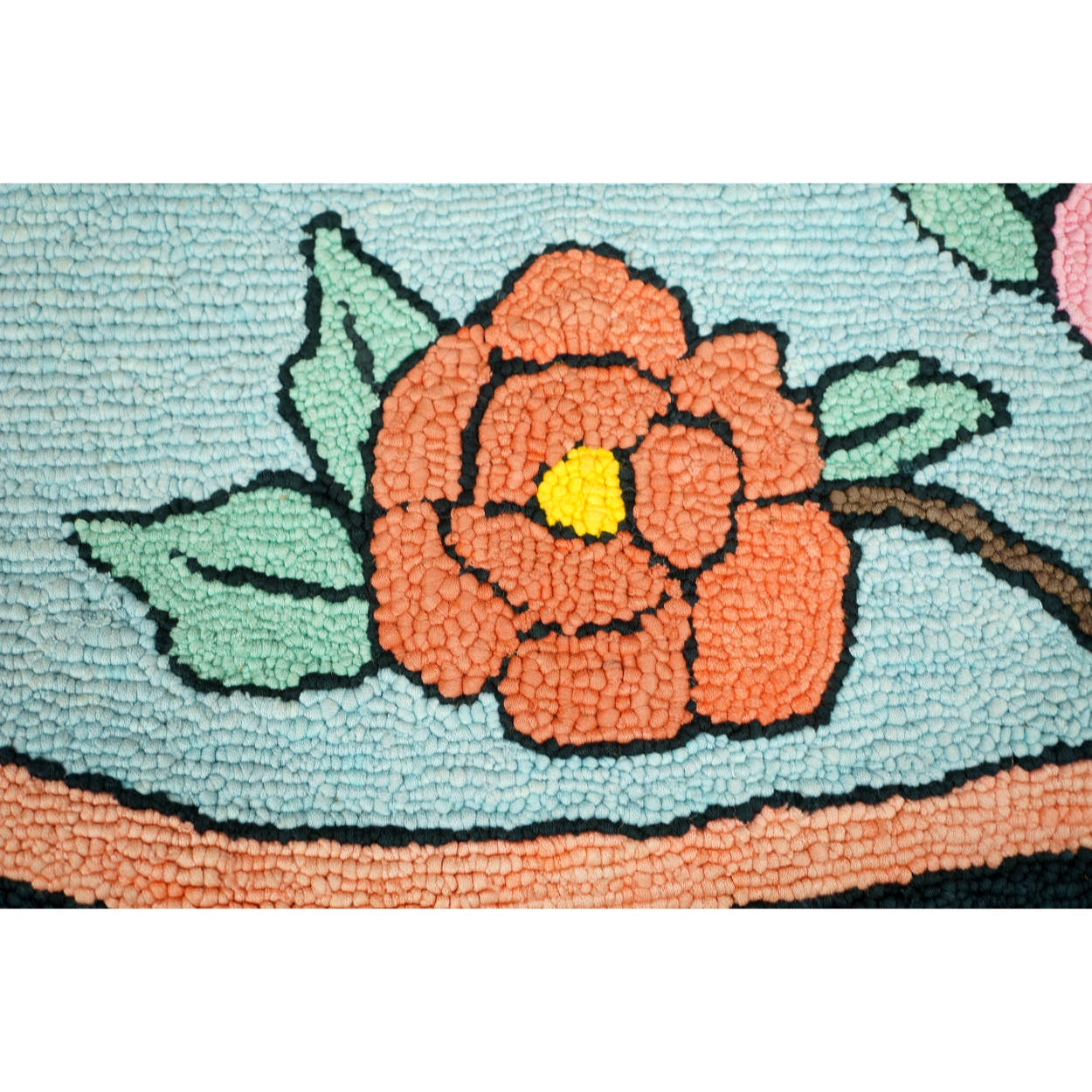 Vintage Folk Art Hooked Rug Bird &amp; Flower Scene Deco Era 1920s 30s - Poppy's Vintage Clothing