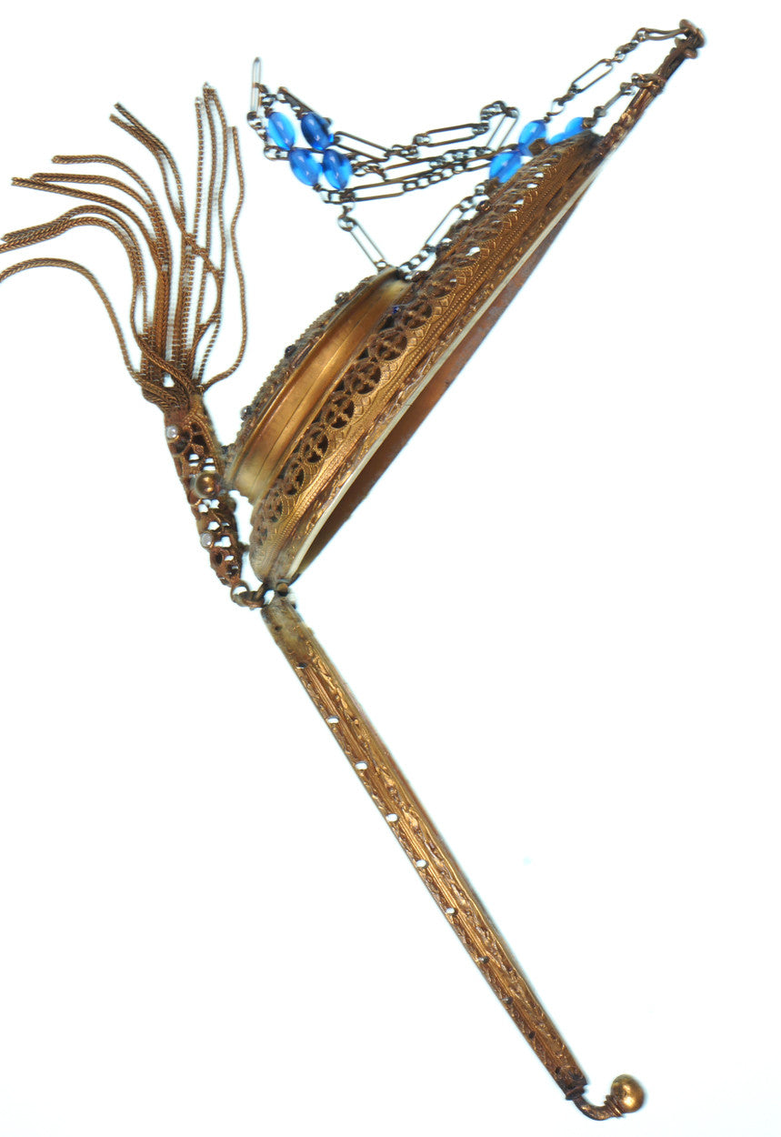 1920s Art Deco Compact Filigree Dance Purse Frame Trinity Plate Ormolu Brass - Poppy's Vintage Clothing