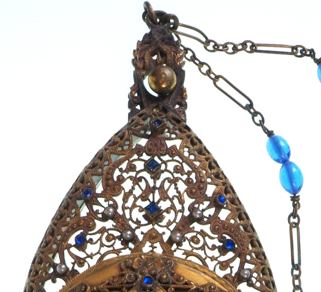 1920s Art Deco Compact Filigree Dance Purse Frame Trinity Plate Ormolu Brass - Poppy's Vintage Clothing
