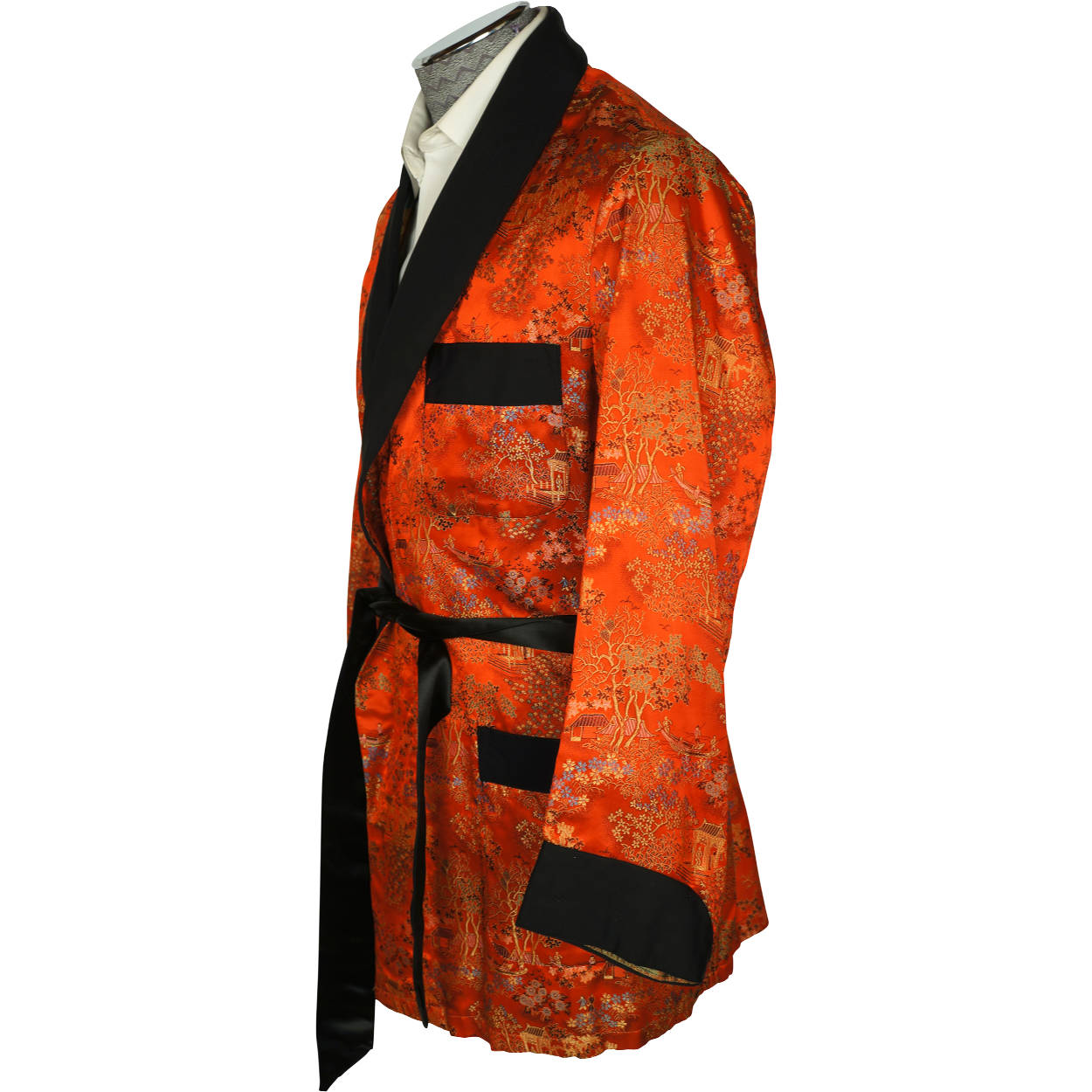 Vintage 1960s Mens Smoking Jacket Red Satin Short Lounging Robe By Majestic Sml - Poppy's Vintage Clothing