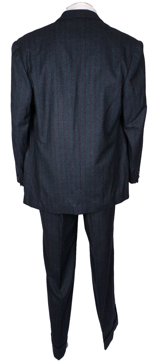 1950s Vintage 3-Piece Suit Hand Tailored Jacket Vest Pants Grey-Blue with Muted Stripe Wool - Poppy's Vintage Clothing