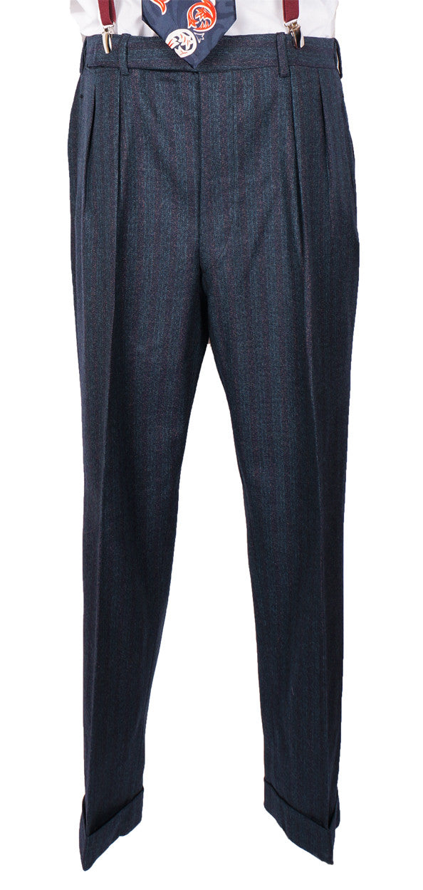 1950s Vintage 3-Piece Suit Hand Tailored Jacket Vest Pants Grey-Blue with Muted Stripe Wool - Poppy's Vintage Clothing