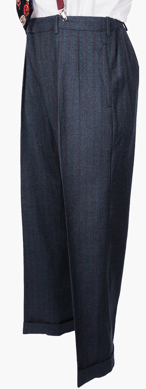 1950s Vintage 3-Piece Suit Hand Tailored Jacket Vest Pants Grey-Blue with Muted Stripe Wool - Poppy's Vintage Clothing
