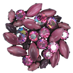 Vintage Austrian Rhinestone Brooch Pink &amp; Purple Navettes Signed Austria 1950s - Poppy's Vintage Clothing