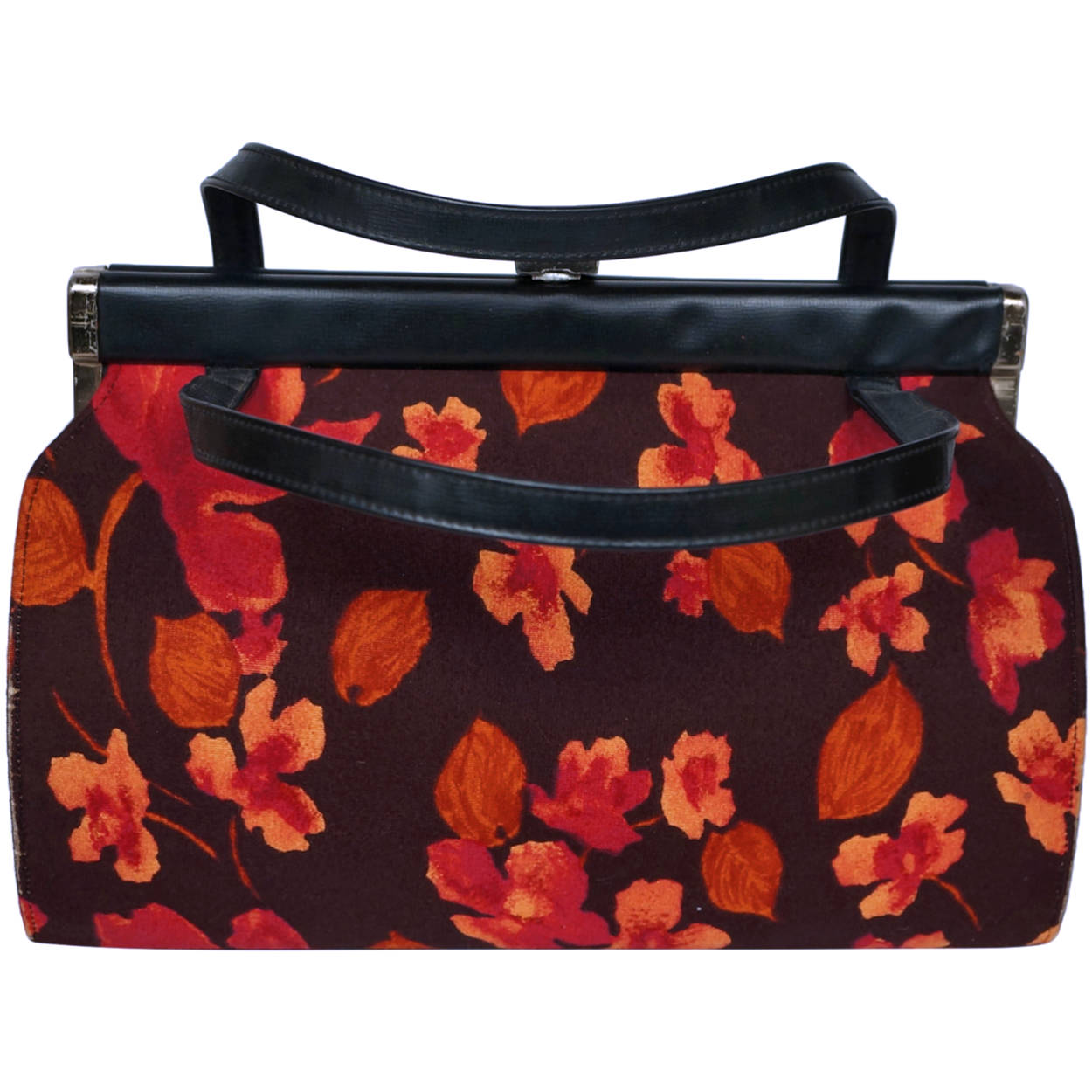 Vintage 1950s Handbag Purse Autumn Leaves Cloth and Vinyl - Poppy's Vintage Clothing