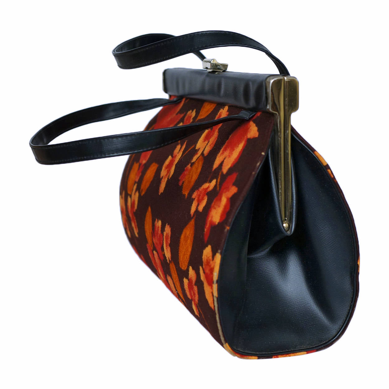 Vintage 1950s Handbag Purse Autumn Leaves Cloth and Vinyl - Poppy's Vintage Clothing