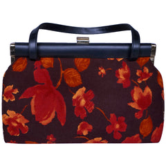 Vintage 1950s Handbag Purse Autumn Leaves Cloth and Vinyl - Poppy's Vintage Clothing