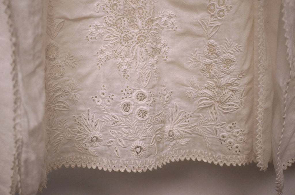 Antique 19th Ayrshire Whitework Embroidery Christening Gown Baptismal Robe As Is - Poppy's Vintage Clothing