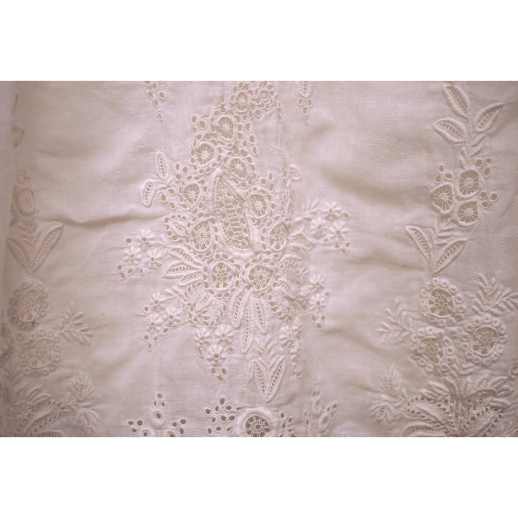 Antique 19th Ayrshire Whitework Embroidery Christening Gown Baptismal Robe As Is - Poppy's Vintage Clothing