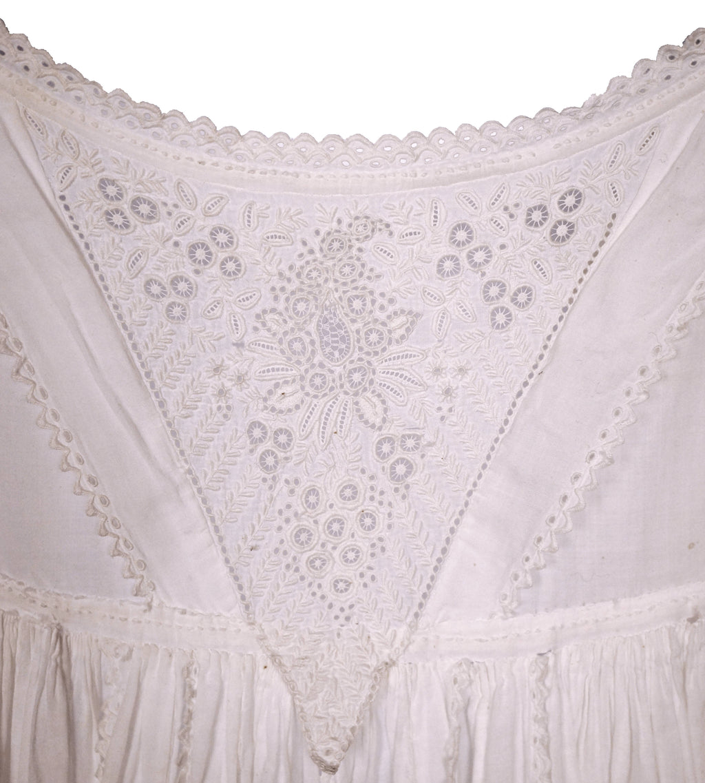 Antique 19th Ayrshire Whitework Embroidery Christening Gown Baptismal Robe As Is - Poppy's Vintage Clothing