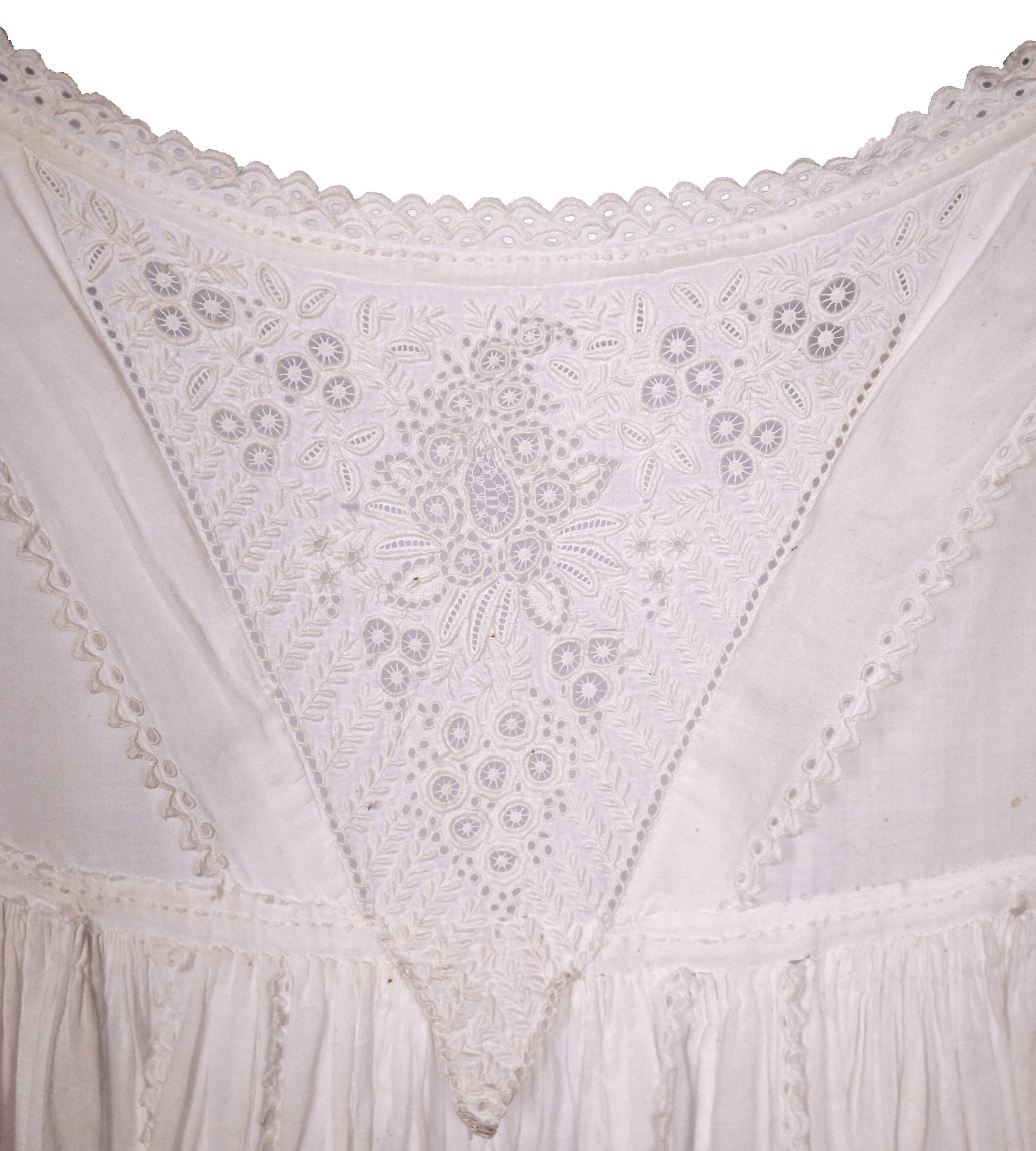 Antique 19th Ayrshire Whitework Embroidery Christening Gown Baptismal Robe As Is - Poppy's Vintage Clothing