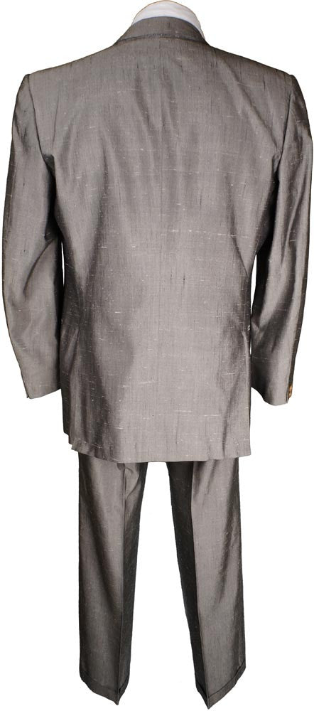 Vintage 1980s Designer Balenciaga Paris Mens Silk Suit Silver Gray - L - Poppy's Vintage Clothing
