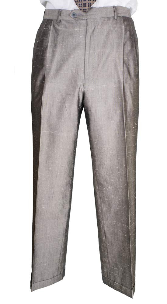 Vintage 1980s Designer Balenciaga Paris Mens Silk Suit Silver Gray - L - Poppy's Vintage Clothing