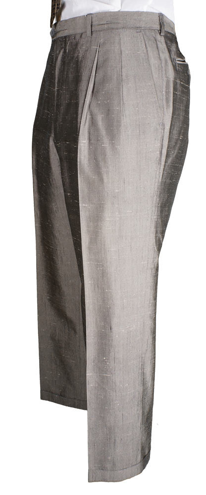 Vintage 1980s Designer Balenciaga Paris Mens Silk Suit Silver Gray - L - Poppy's Vintage Clothing