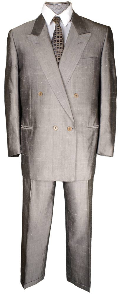 Vintage 1980s Designer Balenciaga Paris Mens Silk Suit Silver Gray - L - Poppy's Vintage Clothing